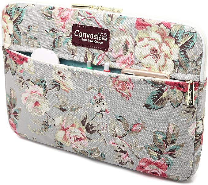 Canvaslove Rose Pattern Canvas Laptop Sleeve Case Bag - Image 2