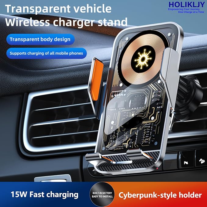 Car Phone Holder Charger Wireless Cell Phone Car Mount - 15W Fast Charging - Image 2