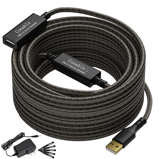 Active USB Extension Cable 75 Feet, USB 2.0 A Male to Female Repeater Cord by Conable