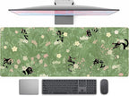 Cute Green Leaves Pink Flowers Mouse Pad Desk Pad Kawaii Anime Cat Desktop by TENG+DA+QING