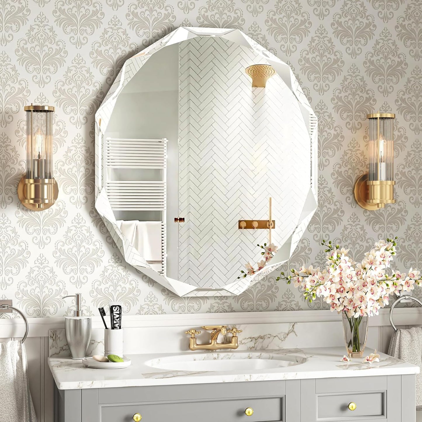 Bathroom Mirrors for Over Sink, Round Frameless Mirrors for Wall, 24x30 Inch Beveled Bathroom Mirror, Bathroom Vanity Circle Mirror for Bedroom Living Room Entryway Home Decor