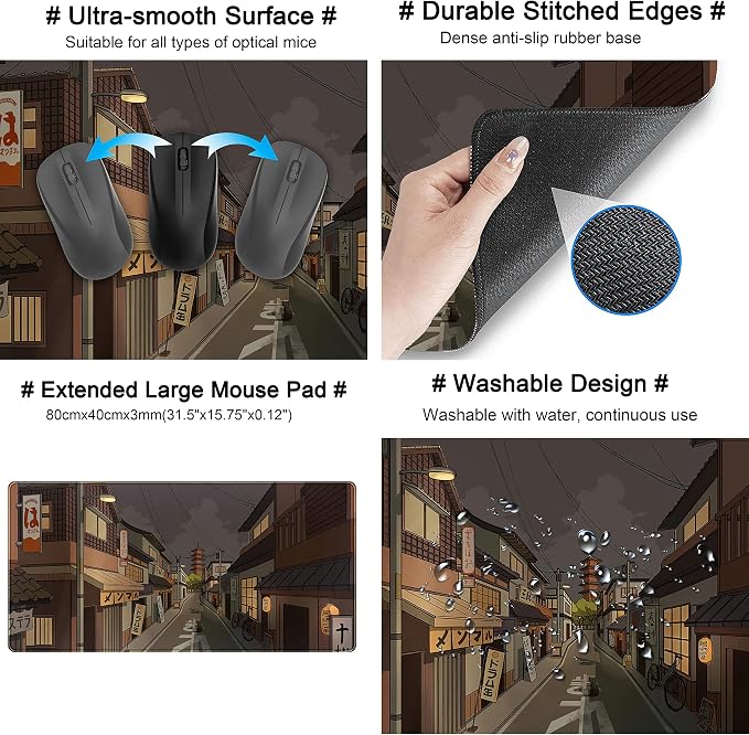 Tokyo Street at Night Kawaii Japanese XL Mouse Pad, Cute Gaming Desk Pads - Image 5
