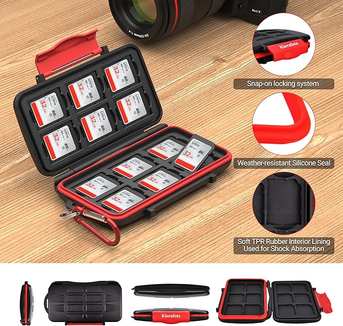 Kiorafoto 12 Slots SD SDHC SDXC Card Holder Case Professional Water-Resistant - Image 5