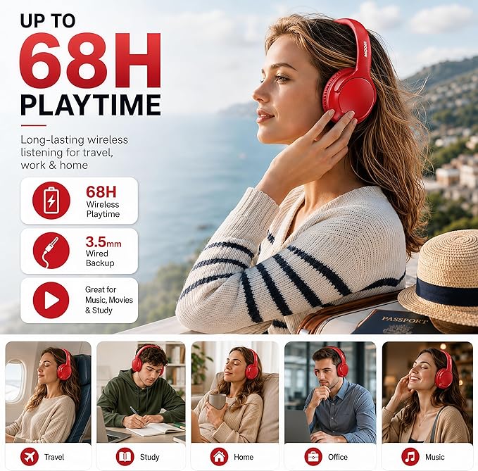 MIDOLA Bluetooth Headphones Over Ear 68H Playtime 6 EQ Wireless Headset - Image 2