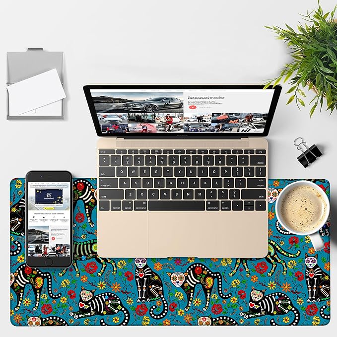 Sugar Skull Black Cats Gaming Mouse Pad 3mm Thick Stitched Edge Waterproof - Image 4