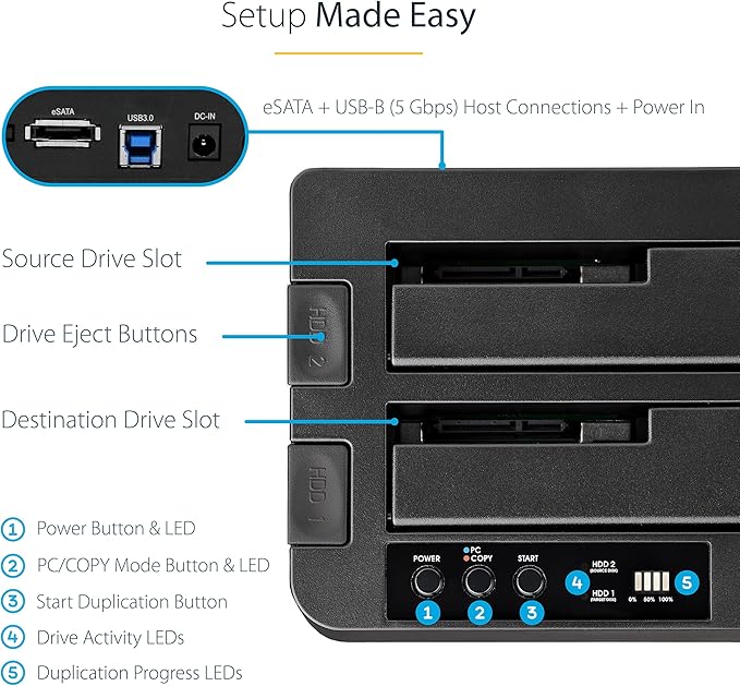 StarTech.com Standalone Hard Drive Duplicator, External Dual Bay USB 3.0 / - Image 4