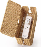 Handmade Cable Management Box Brown, Imitation Rattan Cord Organizer Cord Hider by ZhiYo