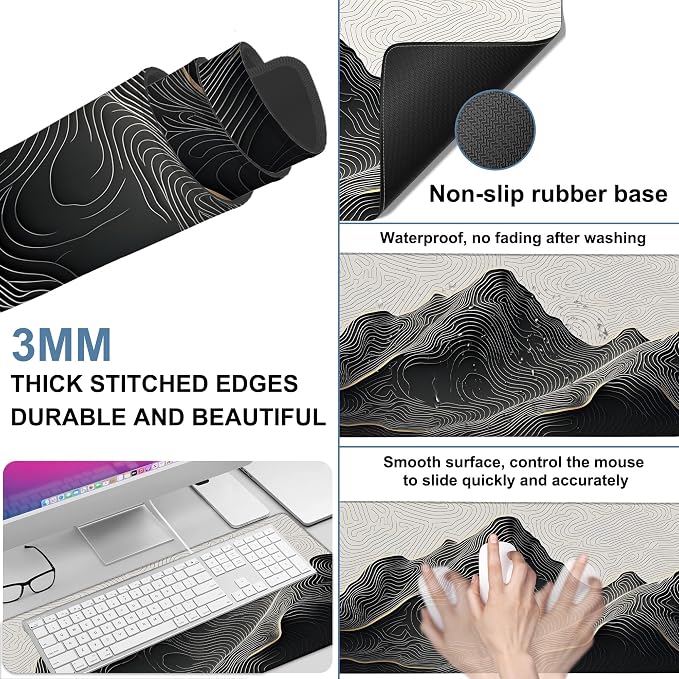Gaming Desk Pad Large Extra Length Abstract Lines Mouse Pad Keyboard Laptop - Image 2