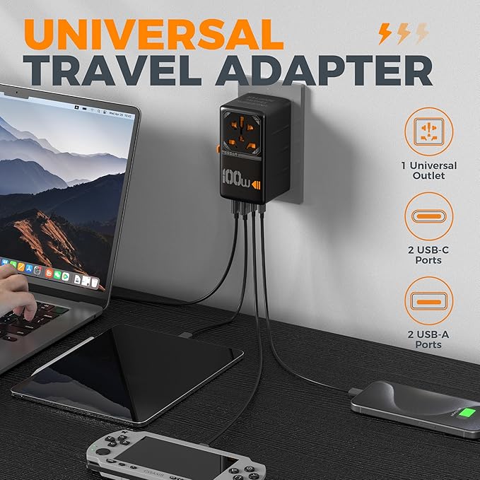 TESSAN Universal Travel Adapter, 100W GaN International Power Adaptor - Image 5