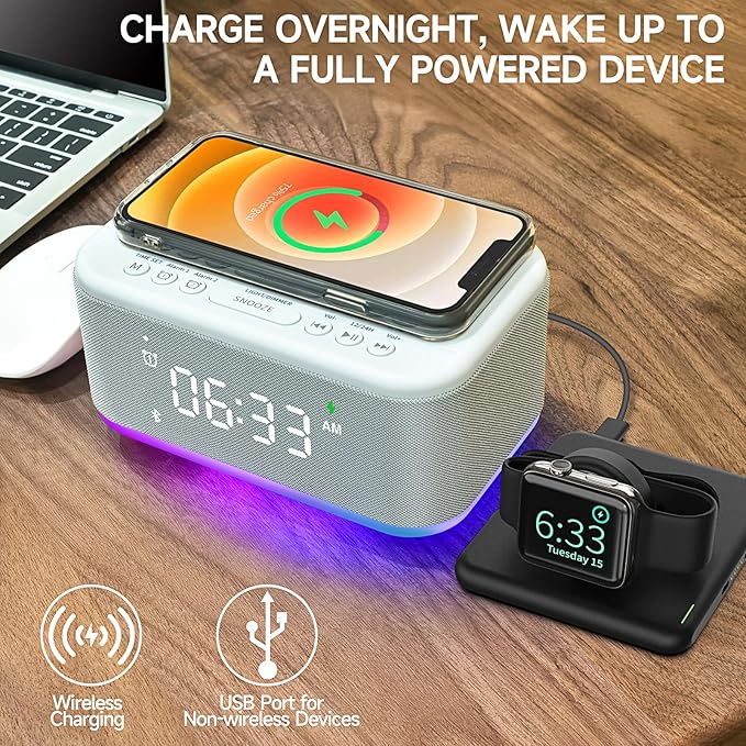 Alarm Clock Speaker Wireless Charger, Digital Alarm Clocks Bedrooms Bluetooth - Image 5