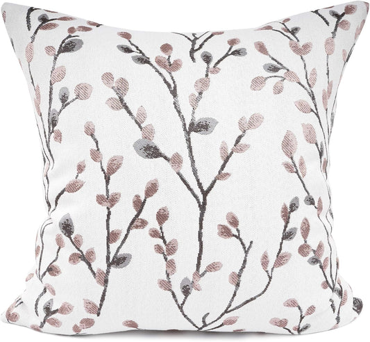 YOUR SMILE Classical Embroidery Jacquard Pink Leaf Pattern Square Decorative Throw Pillow Case Cushion Cover 18x18 inch