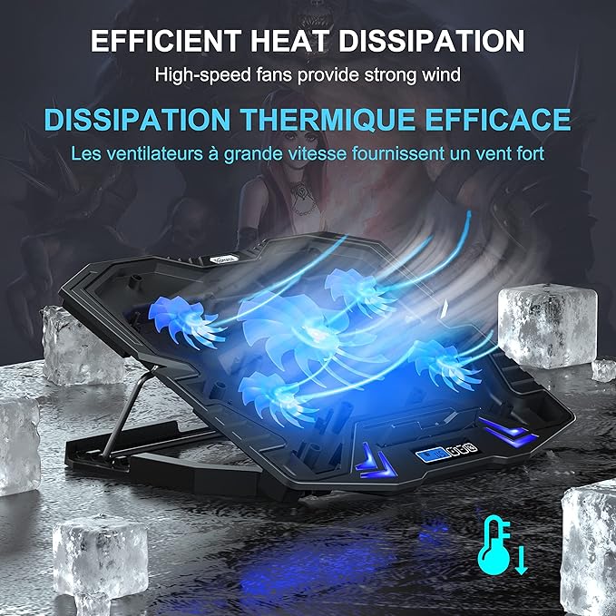 TopMate C5 12-15.6 inch Gaming Laptop Cooler Cooling Pad | 5 Quiet Fans and LCD - Image 3
