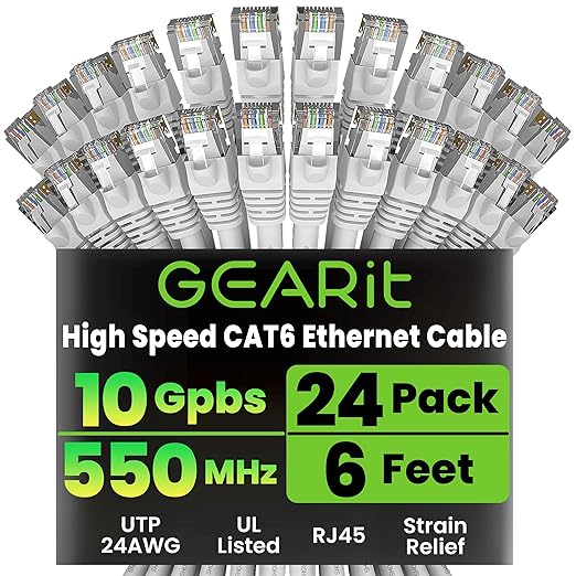 GearIT Cat 6 Ethernet Cable Cat6 Network Patch, Snagless Cord, Internet by GEARit