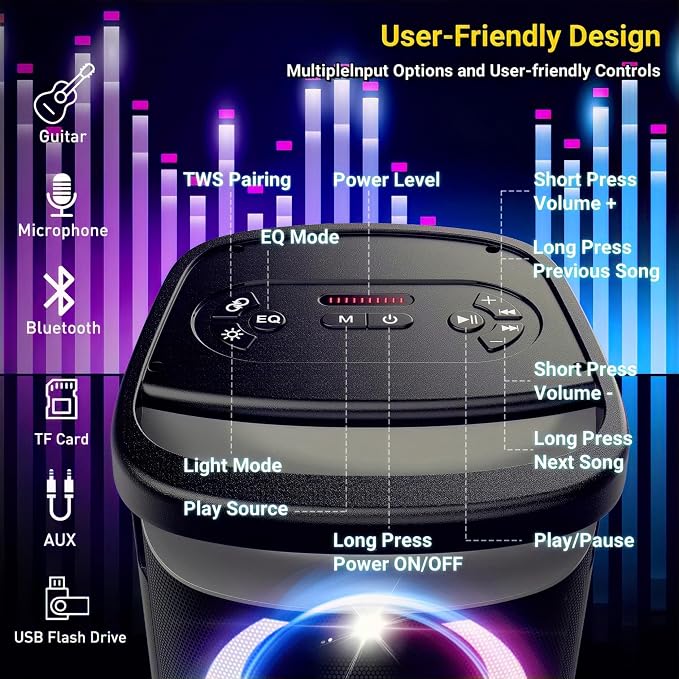 Portable Bluetooth Speaker: 160W Peak Powerful Loud Sound Deep Bass Wireless - Image 6