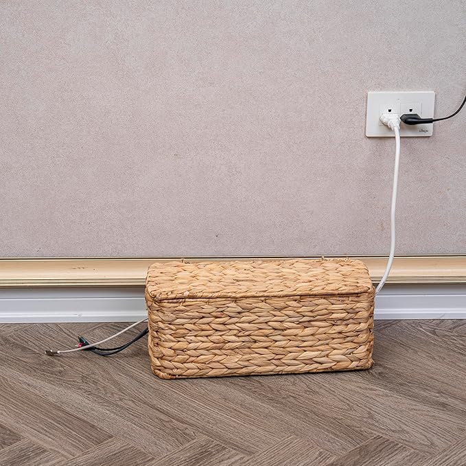 PEMAR Natural Wicker Cable Management Box, Cable Organizer, 2 Open Slots - Image 3